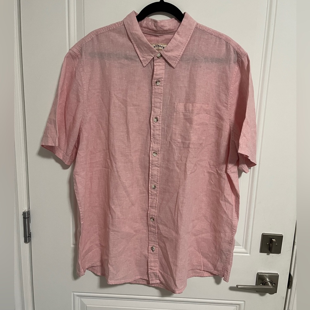 NWT - Fat Face Men's Linen Blended Micro Striped Short Sleeve Shirt - Size XXL